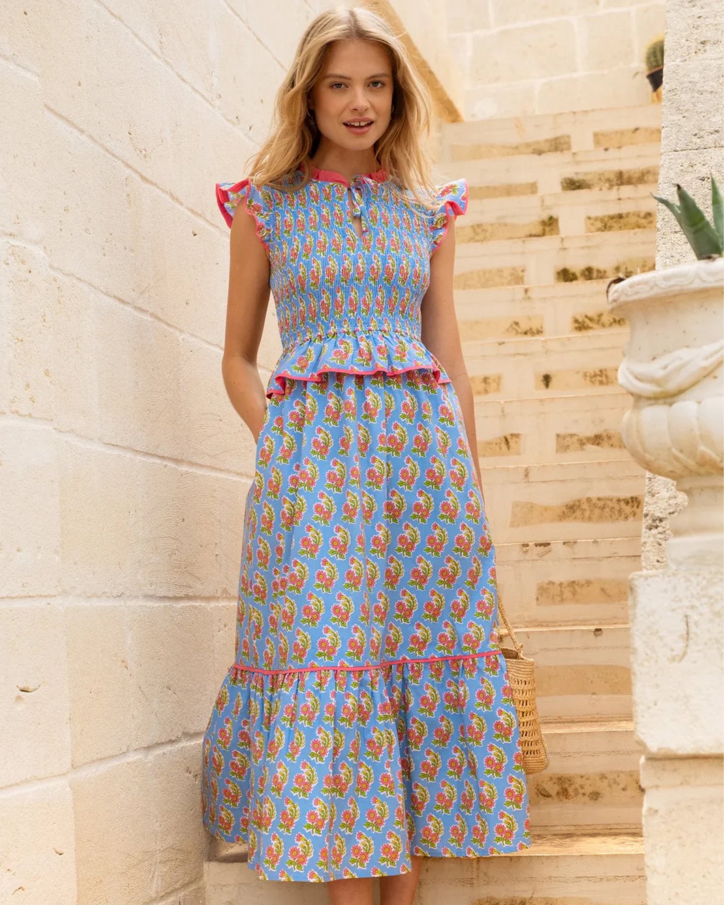pink city prints ava dress Pink City Prints Ava Vintage Bouquet Dress The Mercantile London