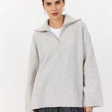LR Perle 10 Quarter Zip Jumper - Rock Grey