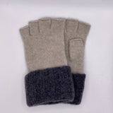 Wool & Cashmere Bicolour Fingerless Gloves - Sand/Charcoal