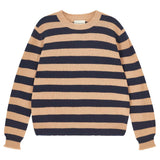 Stripe Distressed Crew Jumper - Sandstone/Navy