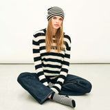 Stripe Distressed Crew Jumper - Black/Cream