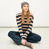 Stripe Distressed Crew Jumper - Sandstone/Navy