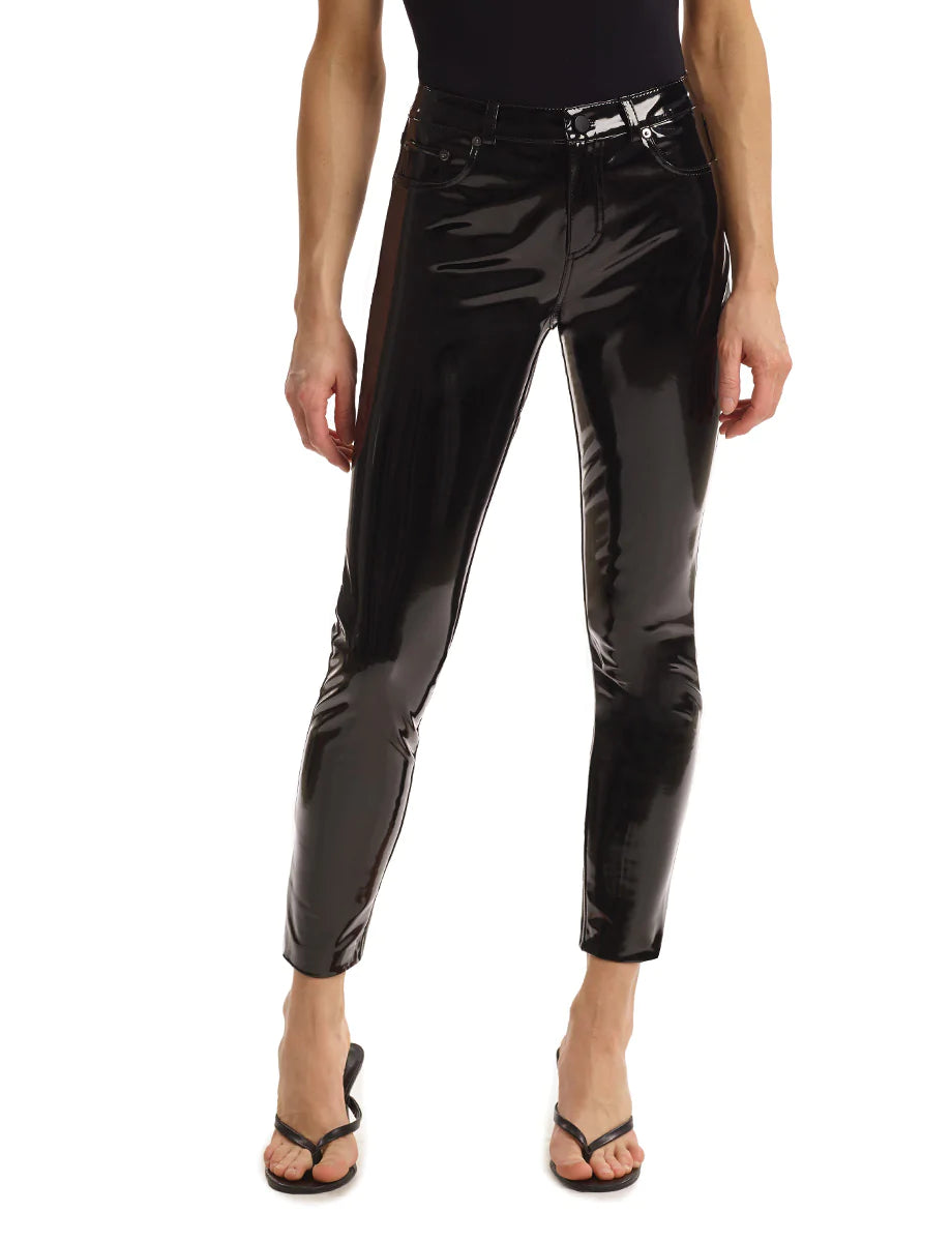 Womens black patent leather pants 2025
