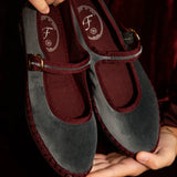 Georgina Mary Jane Shoes - Grey/Burgundy