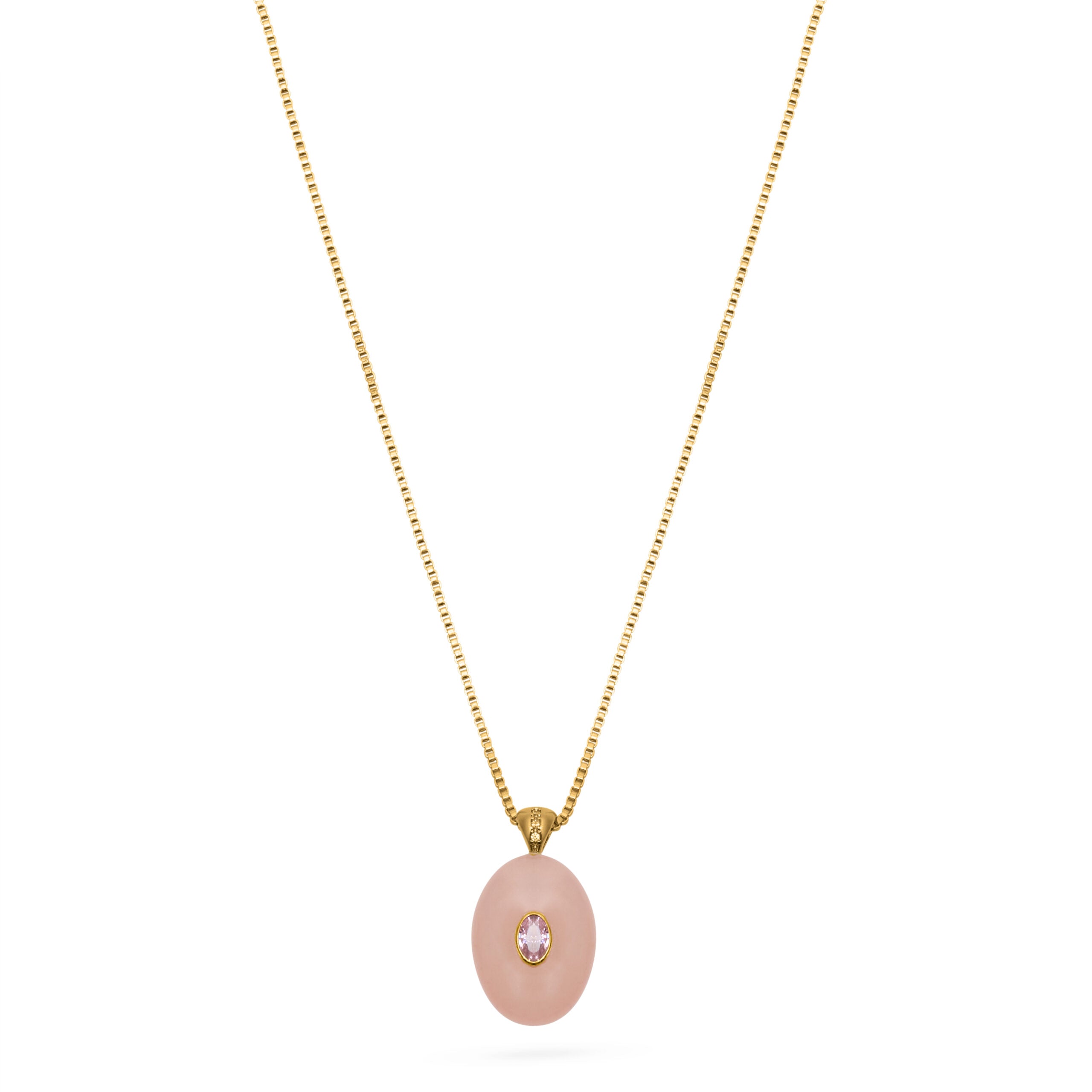 Oval Stone Pendant Necklace - Pink Jade