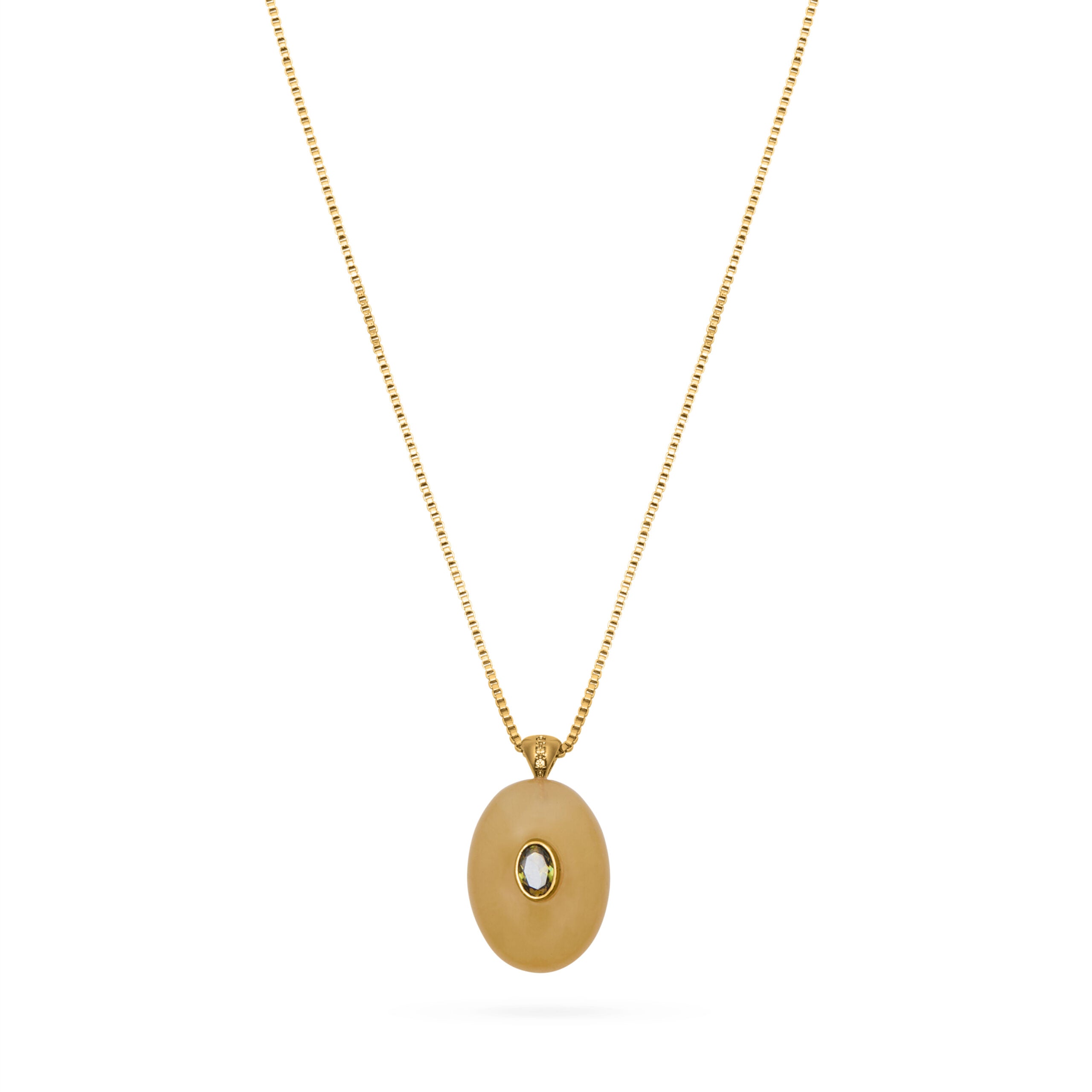 Oval Stone Pendant Necklace - Green Jade