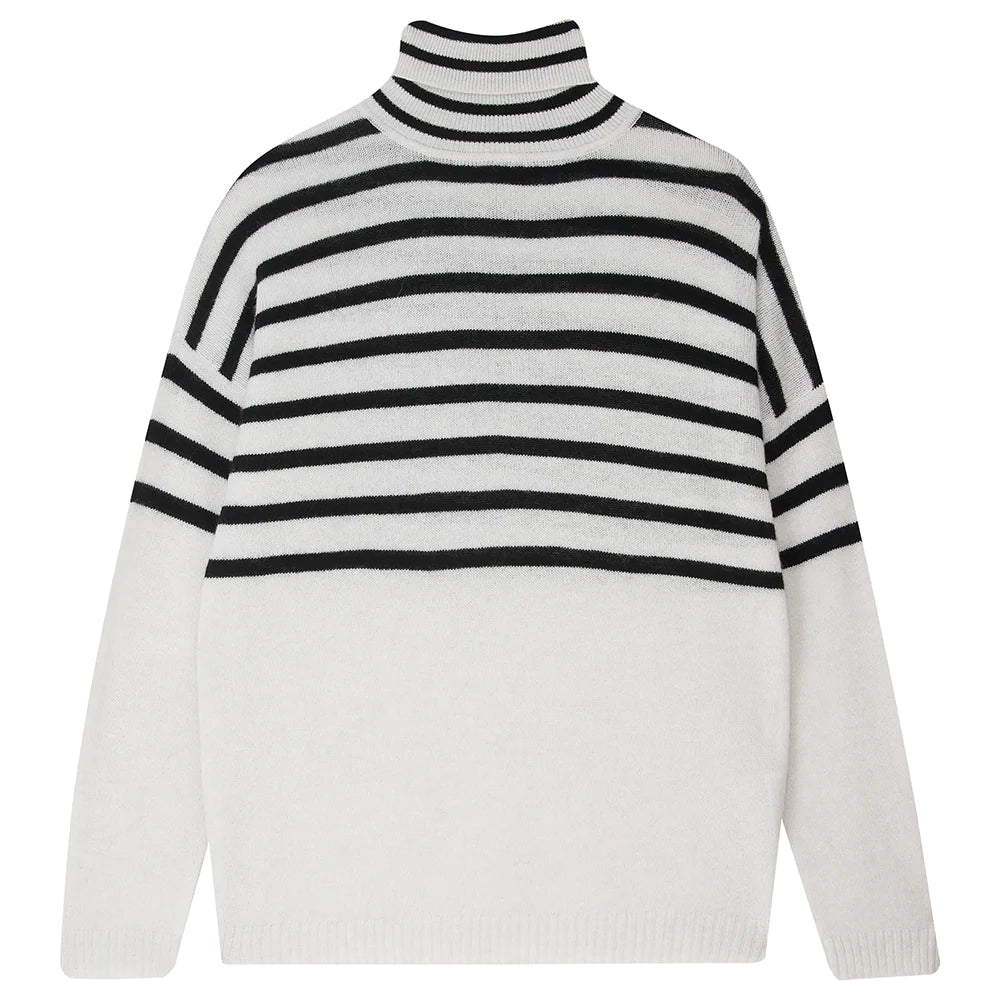 Jumper 1234 Half Stripe Roll Neck - Marble/Black