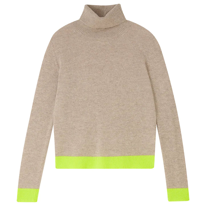 Jumper 1234 Contrast Roll Collar - Lt Brown