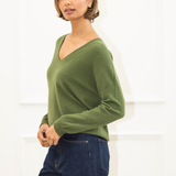 Camilla V-neck Jumper - Olive Green