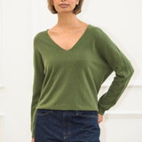 Camilla V-neck Jumper - Olive Green