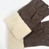 Wool & Cashmere Bicolour Fingerless Gloves - Vison