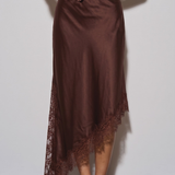 Asymmetrical Lace Hem Skirt - Brown