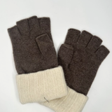 Wool & Cashmere Bicolour Fingerless Gloves - Vison