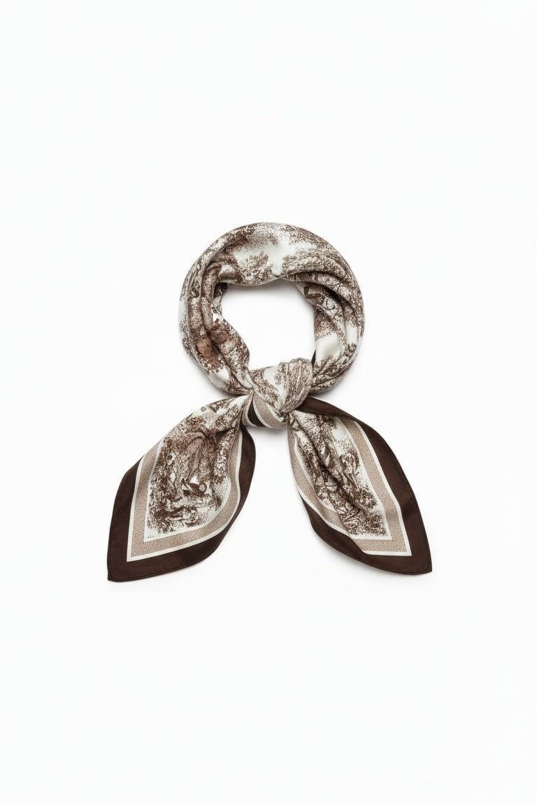 Large Border Mural Scarf - Brown