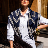 Chevron Border Scarf - Navy
