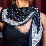 Polka Dot Paisley Border Scarf – Black