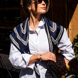Chevron Border Scarf - Navy