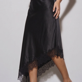 Asymmetrical Lace Hem Skirt - Black