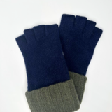Wool & Cashmere Bicolour Fingerless Gloves - Marino