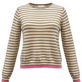 Tipped Little Stripe Crew Jumper - Sandstone/White