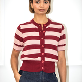 Greta Stripe Cardigan - Burgundy/Pink