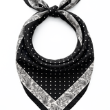 Polka Dot Paisley Border Scarf – Black
