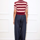 Greta Stripe Cardigan - Burgundy/Pink