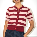 Greta Stripe Cardigan - Burgundy/Pink