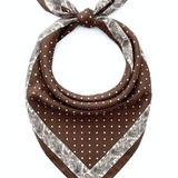 Polka Dot Paisley Border Scarf – Brown