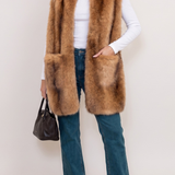 Long Faux Fur Pocket Stole - Natural