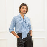 Lily Stripe Bow Shirt - Blue