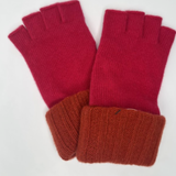 Wool & Cashmere Bicolour Fingerless Gloves - Berry