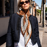 Polka Dot Paisley Border Scarf – Brown