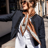 Polka Dot Paisley Border Scarf – Brown