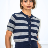 Greta Stripe Cardigan - Navy/Grey