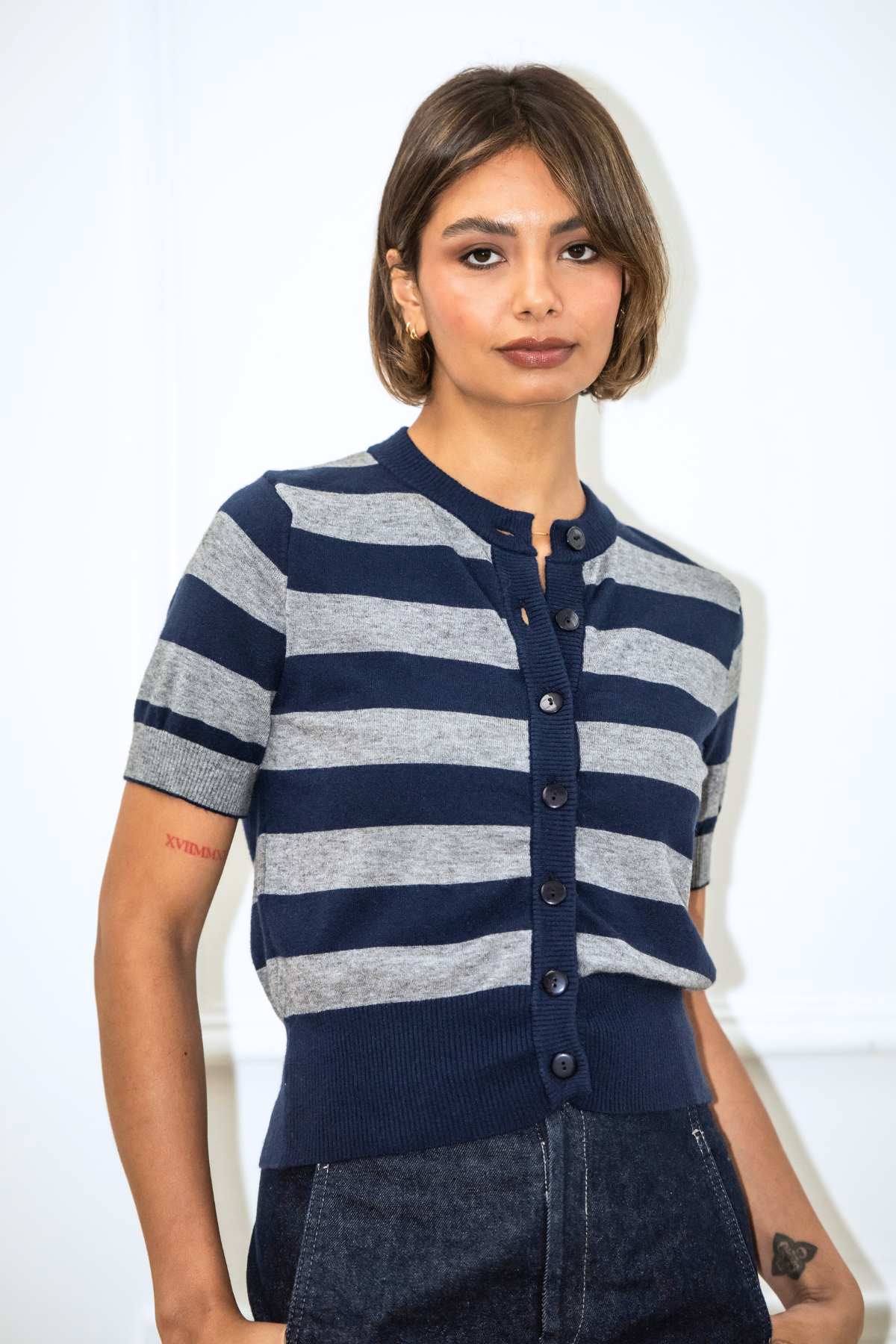 Ediit Greta Stripe Cardigan - Navy/Grey – Ediit