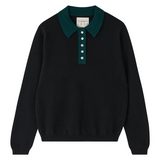 Contrast Polo Jumper - Black