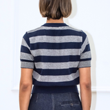 Greta Stripe Cardigan - Navy/Grey