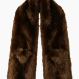 Long Faux Fur Pocket Stole - Dark Brown