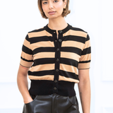 Greta Stripe Cardigan - Black/Camel