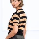 Greta Stripe Cardigan - Black/Camel