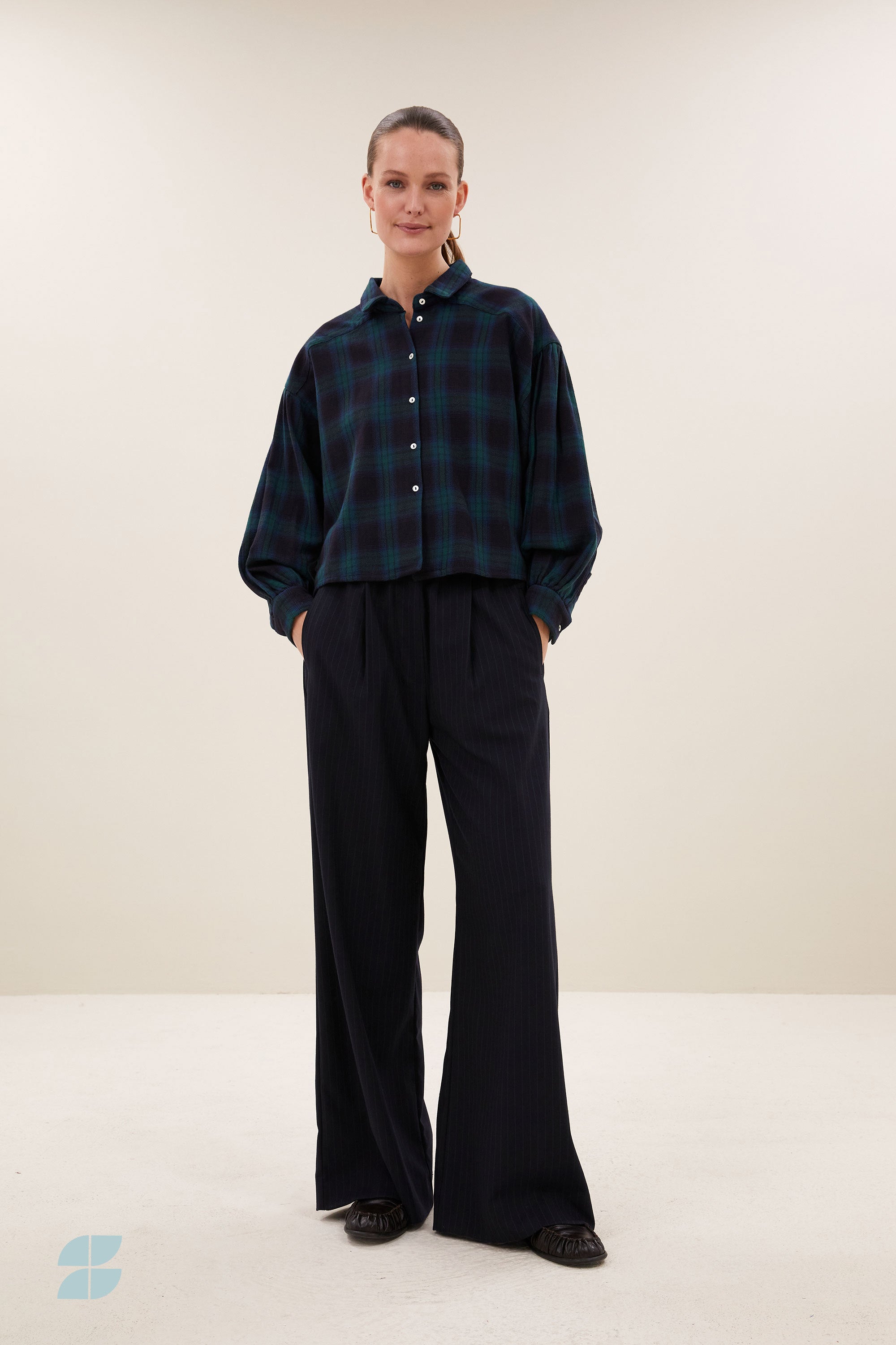 Sarah Short Blouse - Green Tartan