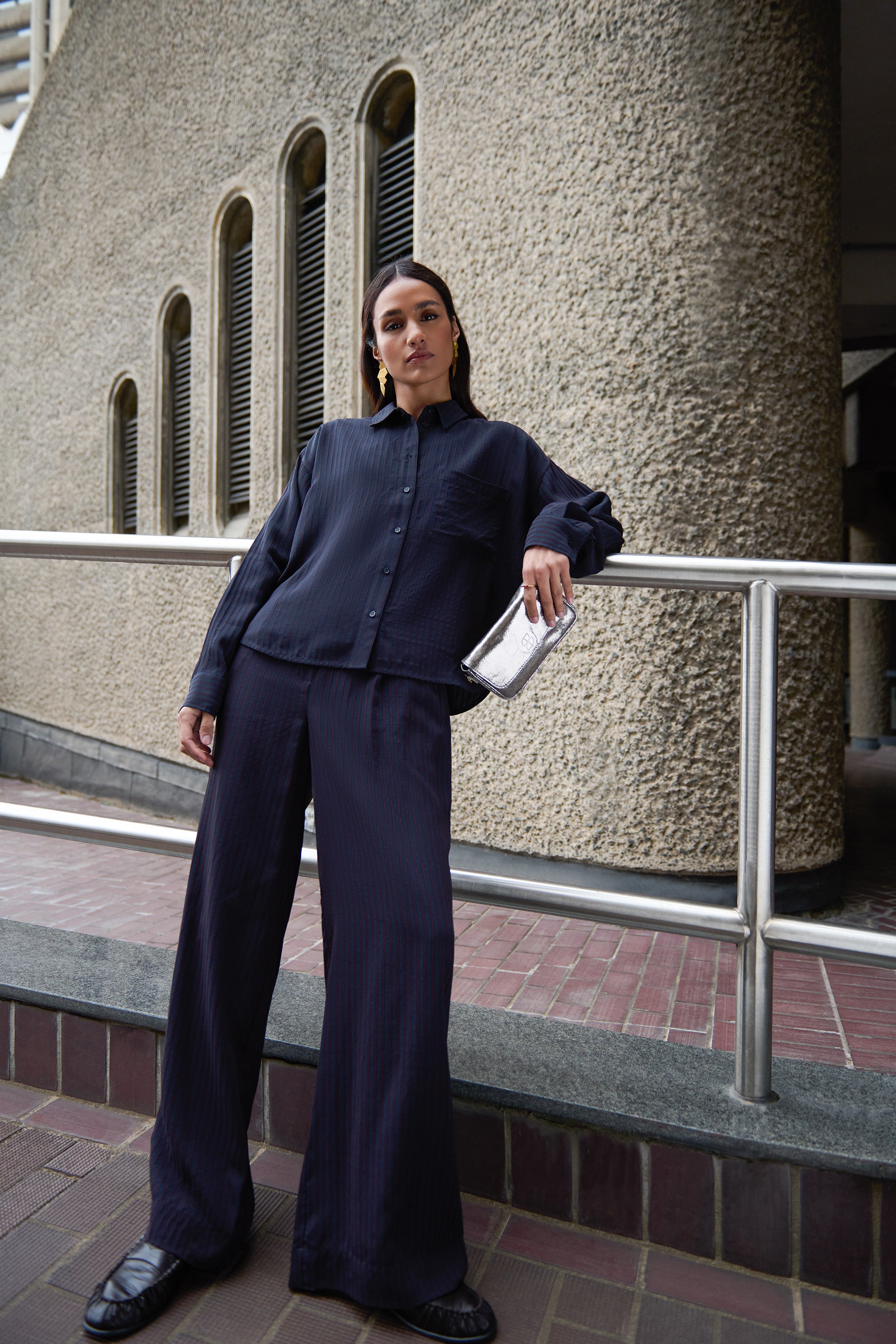 Benji Wide Trousers - Wine Stripe