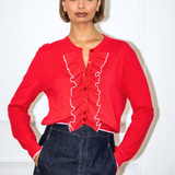Gianna Frill Cardigan - Red