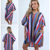 2912 Block Stripe Canvas Cotton Knee Length Dress - Lilac Mix