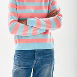 Stripe Crew Jumper - Aqua/Coral