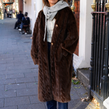 Long Faux Fur Cable Cardigan Coat- Espresso