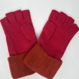 Wool & Cashmere Bicolour Fingerless Gloves - Berry