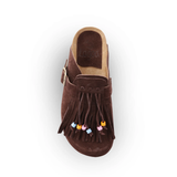 Dandara Suede Fringe Clogs - Maroon