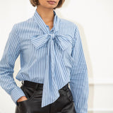 Lily Stripe Bow Shirt - Blue